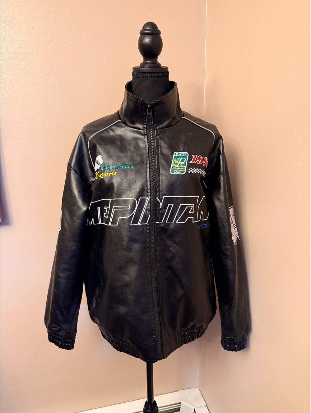 Black Leather Racing Style Jacket Medium